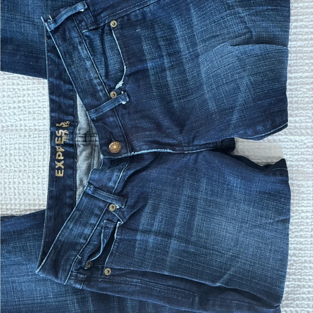 Express Dark Blue Distressed Skinny Jeans - Picture 7 of 9